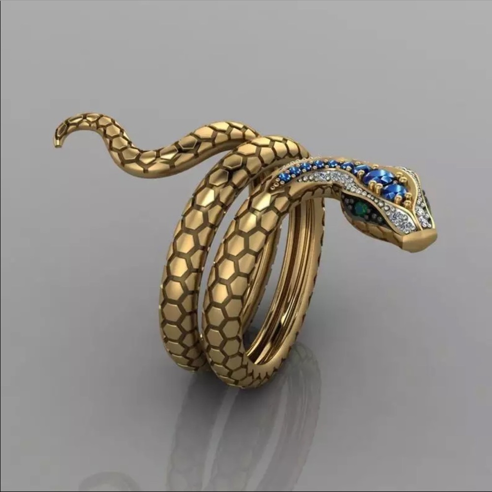 *NEW*Exotic Snake Fantasy Gold Plated Women’s Ring - Picture 3 of 5